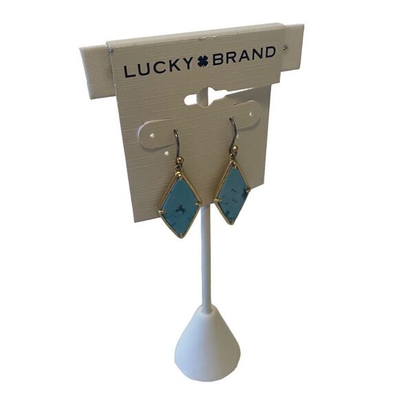 Diamond Shaped Faux Turquoise Drop Earrings - Picture 2 of 6